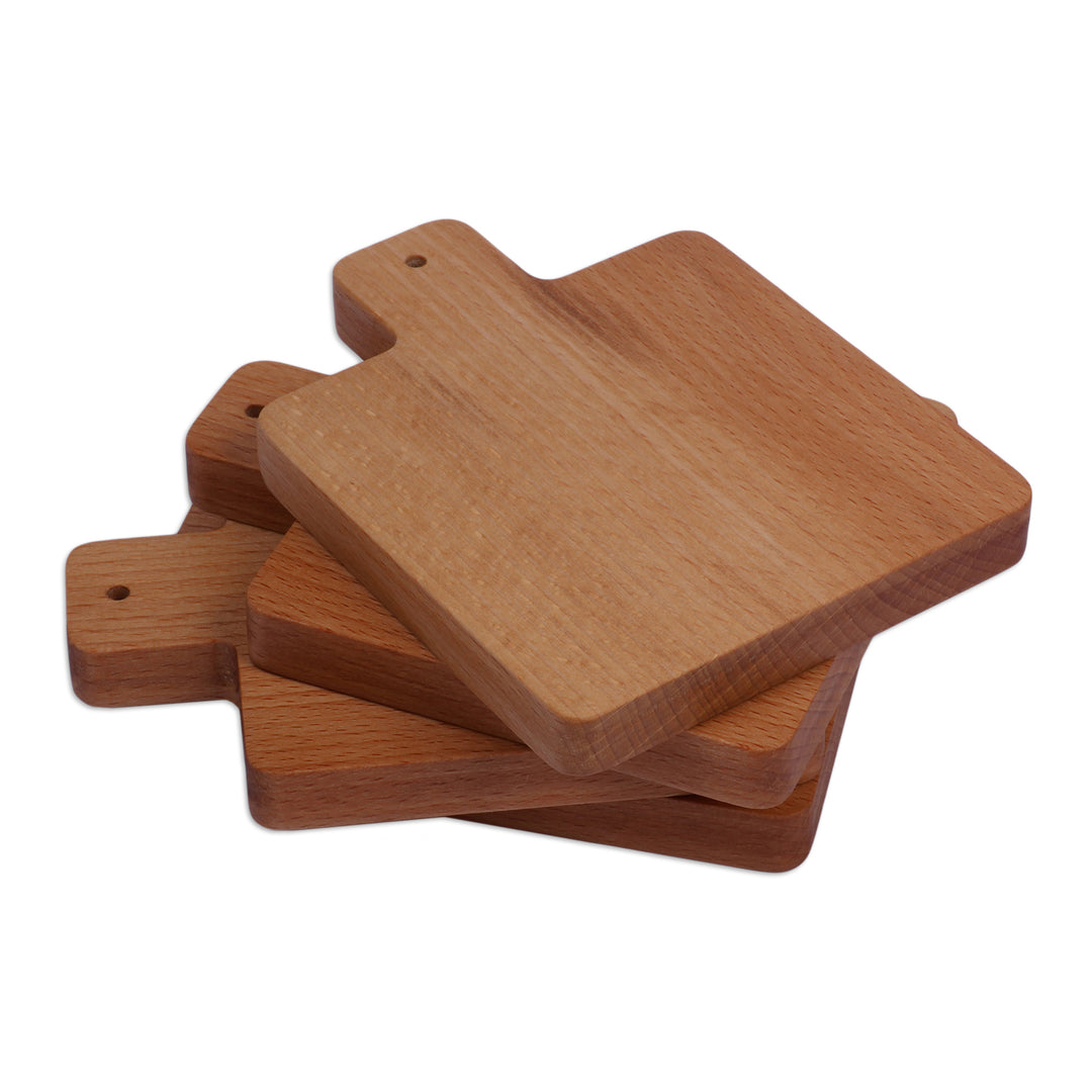 Hand-Carved Cheeseboard-Themed 4-Piece Wood Coaster Set - Cheeseboard Drinks