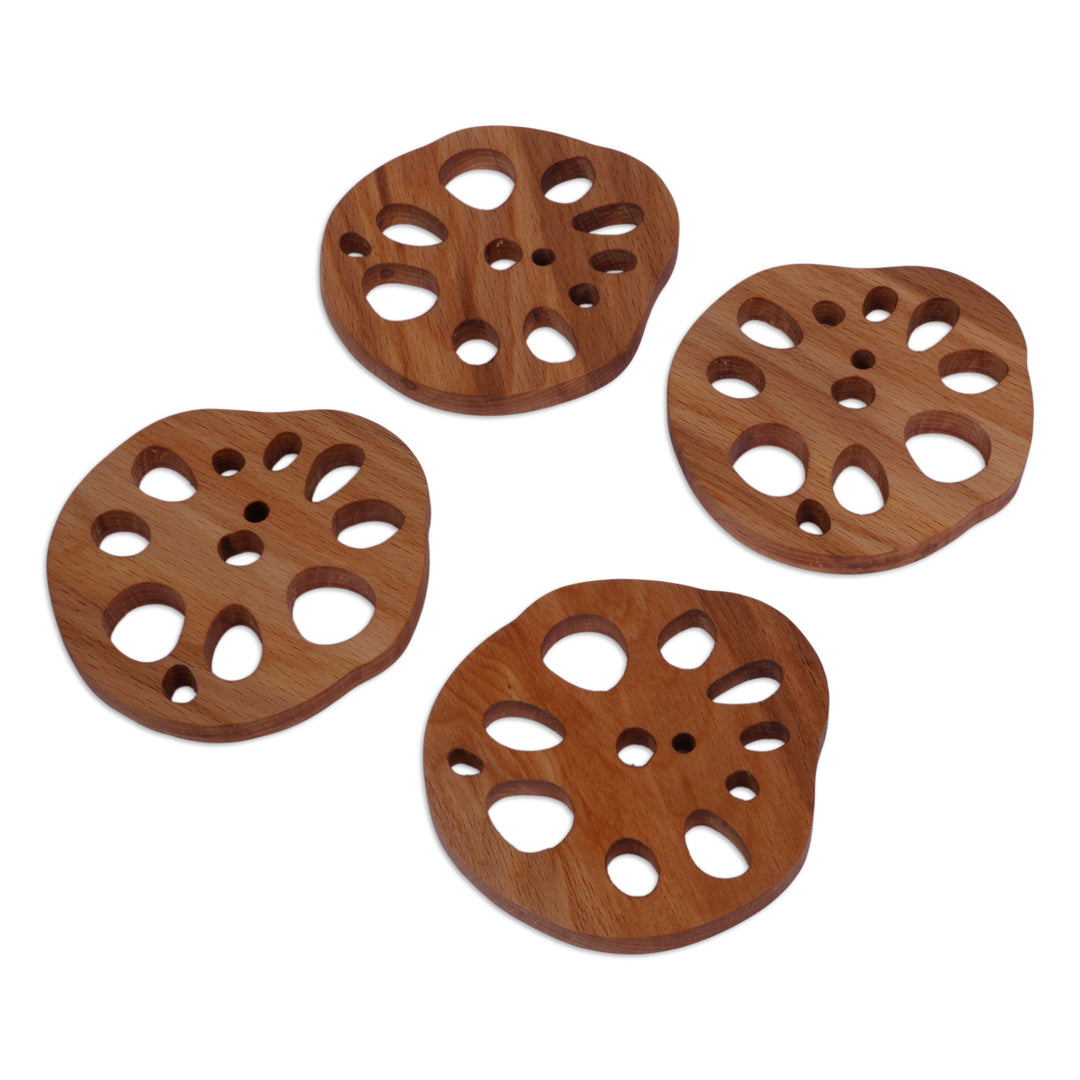 Cheese-Themed Set of 4 Beech Wood Coasters Carved in Armenia - Cheese Charm