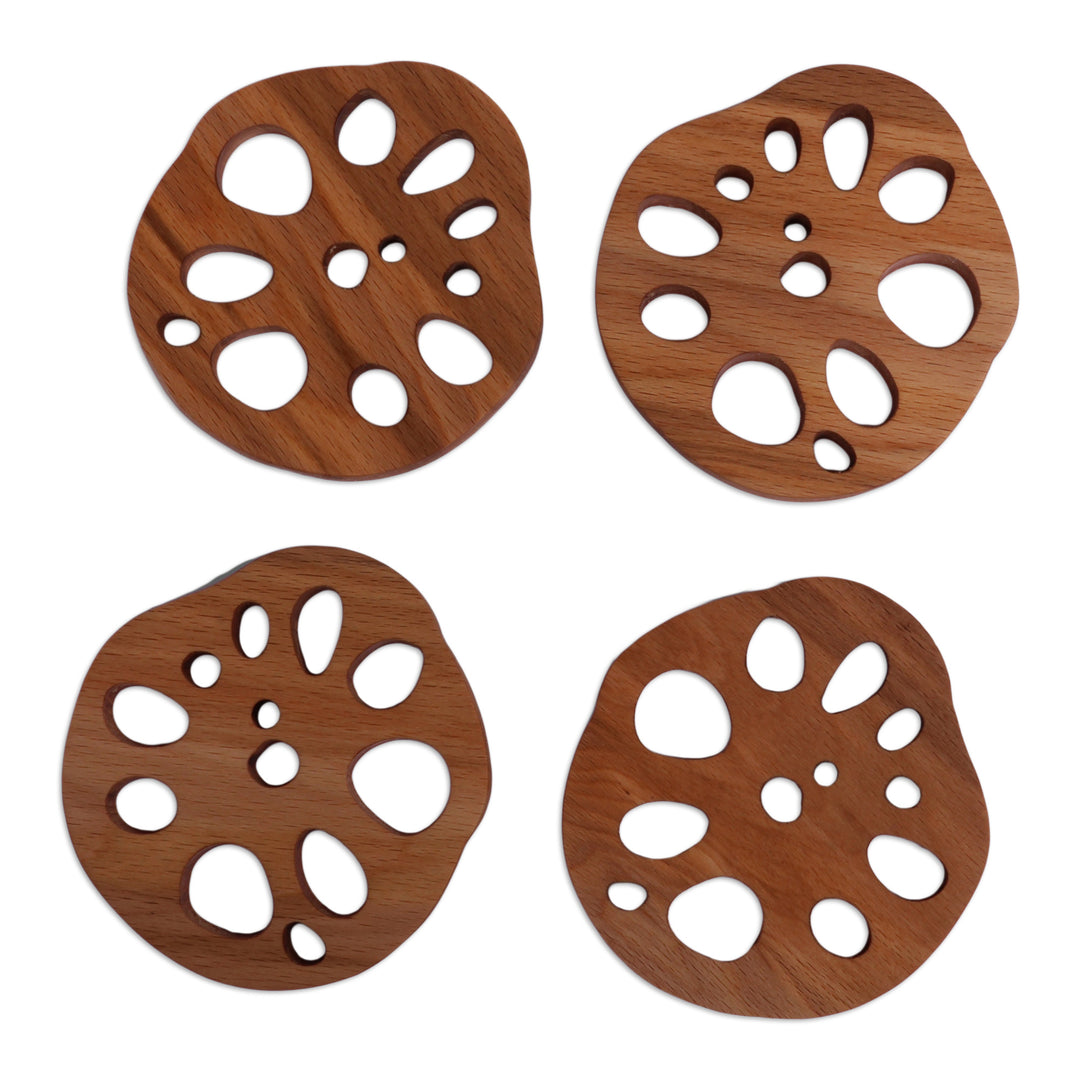 Cheese-Themed Set of 4 Beech Wood Coasters Carved in Armenia - Cheese Charm
