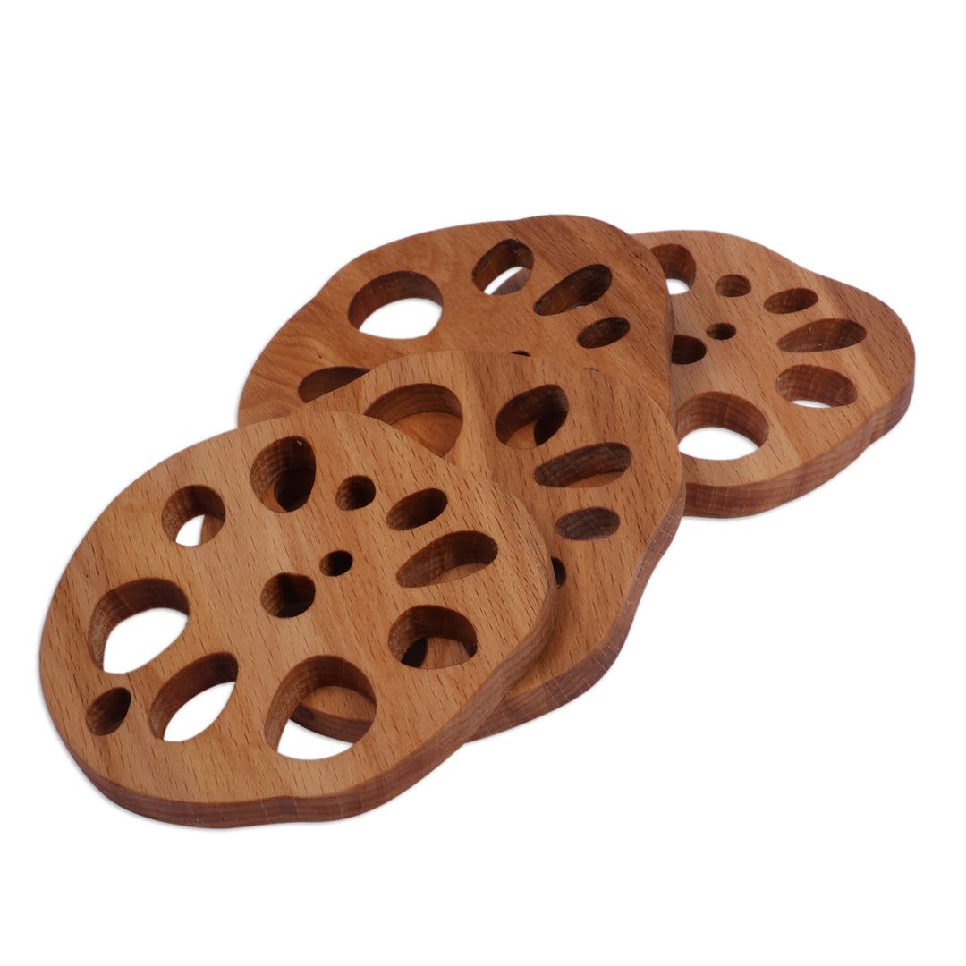 Cheese-Themed Set of 4 Beech Wood Coasters Carved in Armenia - Cheese Charm