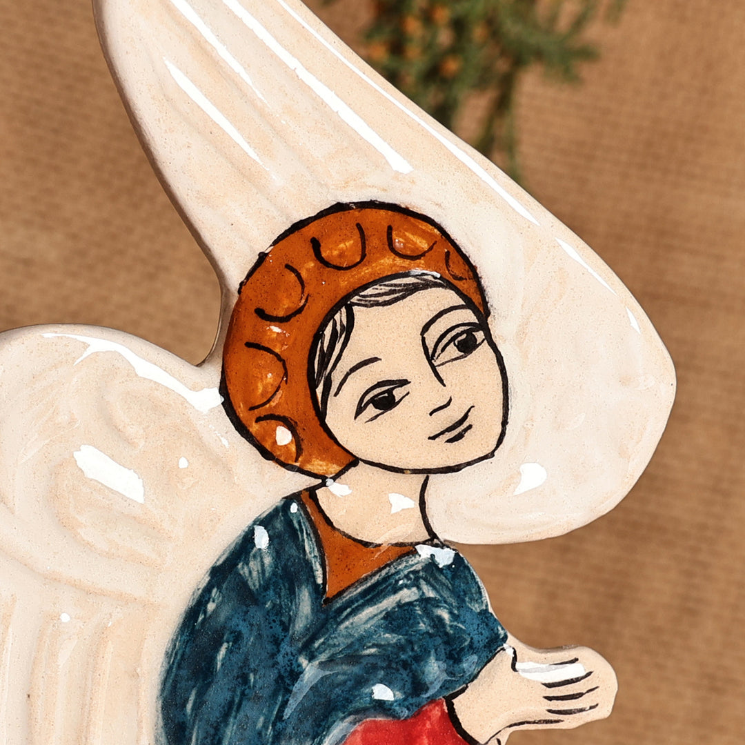Pair of Angel-Themed Hand-Painted Glazed Ceramic Ornaments - Praying Angels
