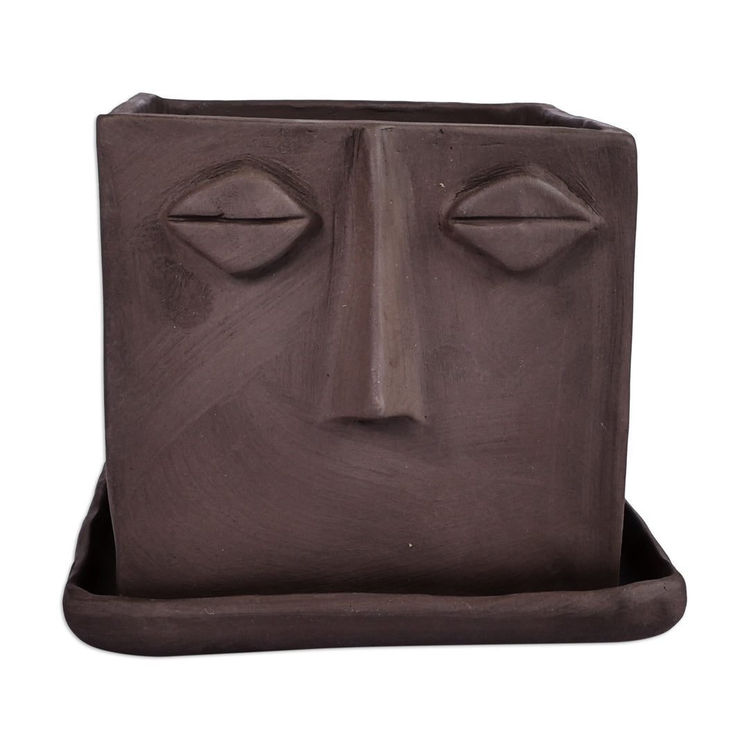 Handcrafted Whimsical Square Ceramic Vase with Plate - Square Faces