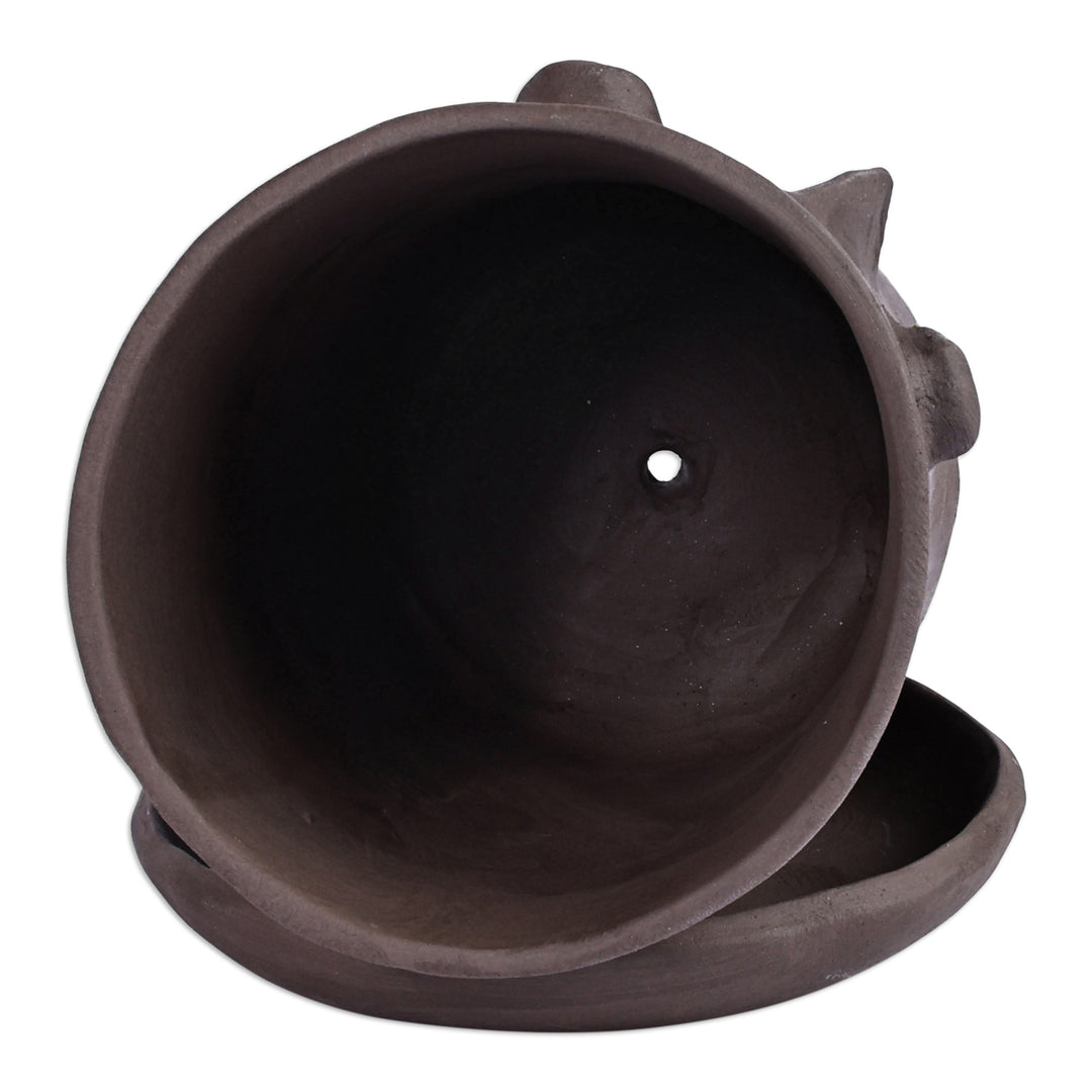 Handcrafted Whimsical Round Ceramic Vase with Plate - Round Faces