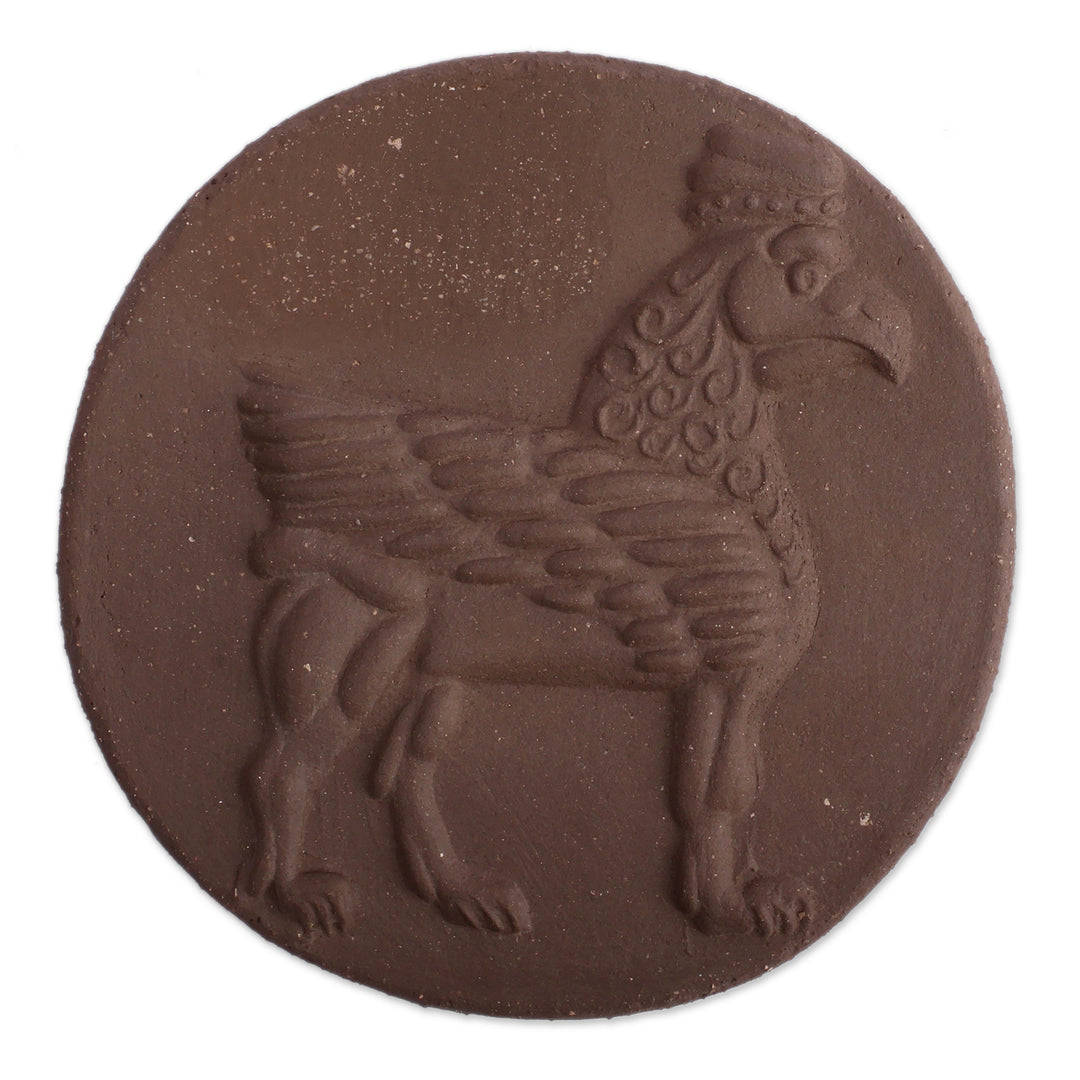 Round Brown Ceramic Urartian Griffon Magnet Made in Armenia - Griffon Legacy