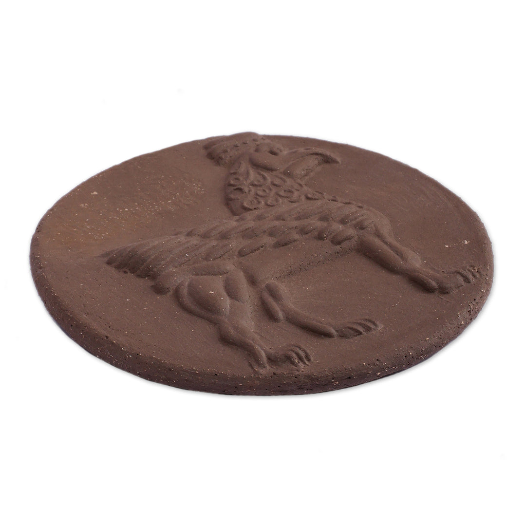 Round Brown Ceramic Urartian Griffon Magnet Made in Armenia - Griffon Legacy