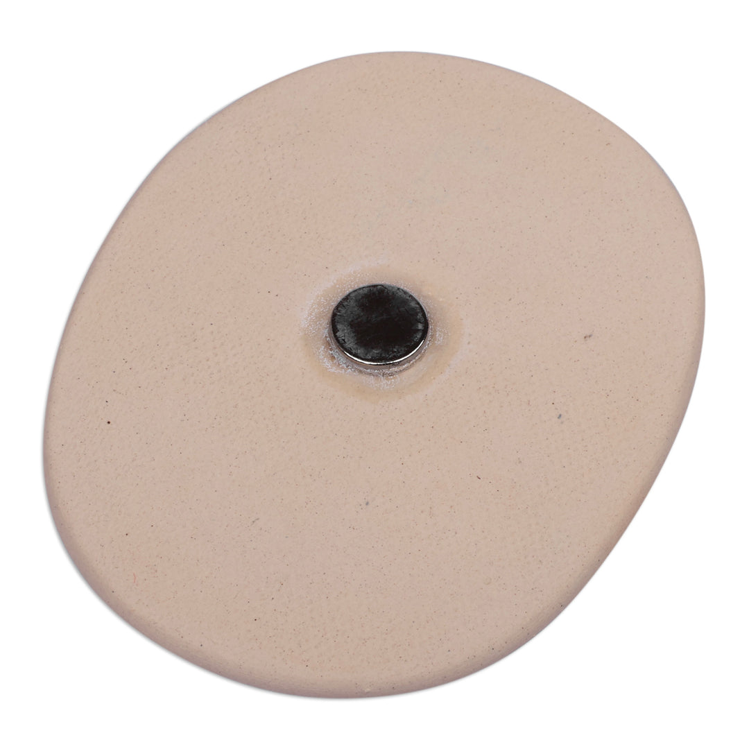 Folk Art Cross-Themed Oval Ceramic Magnet in Red and Blue - Sacred Red