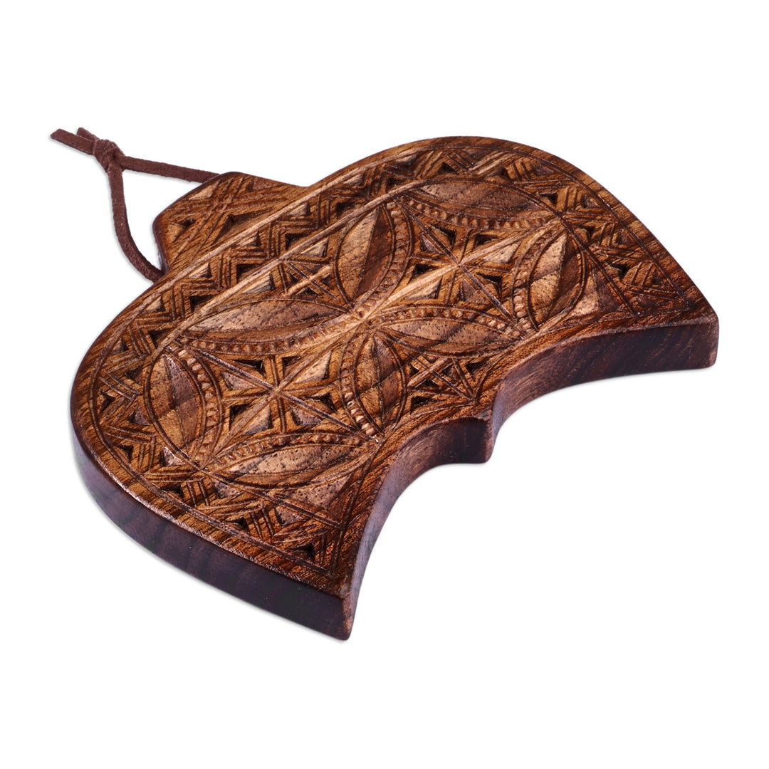 Geometric-Patterned Walnut Wood Daghdghan Wall Decor - Double Amulet