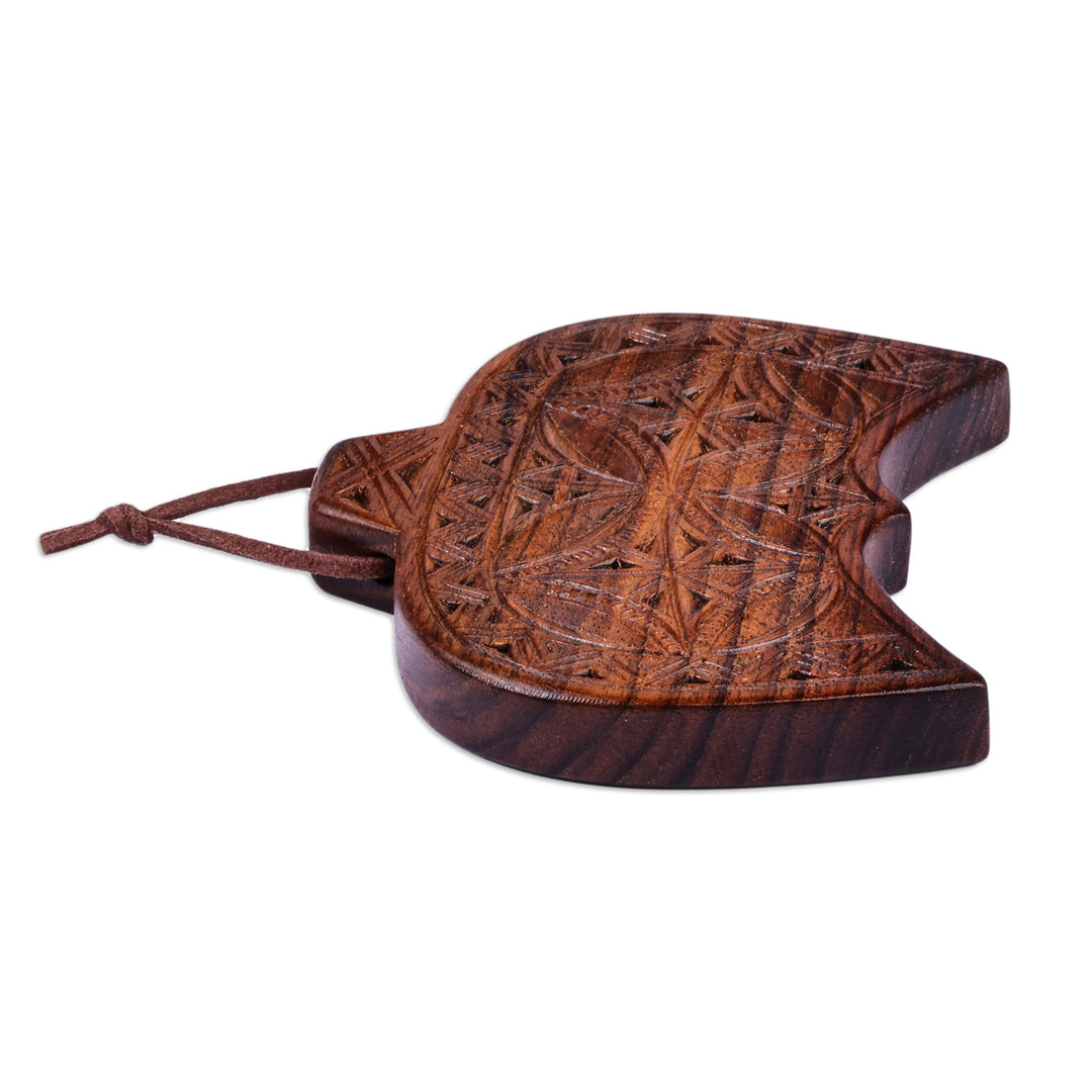 Geometric-Patterned Walnut Wood Daghdghan Wall Decor - Double Amulet