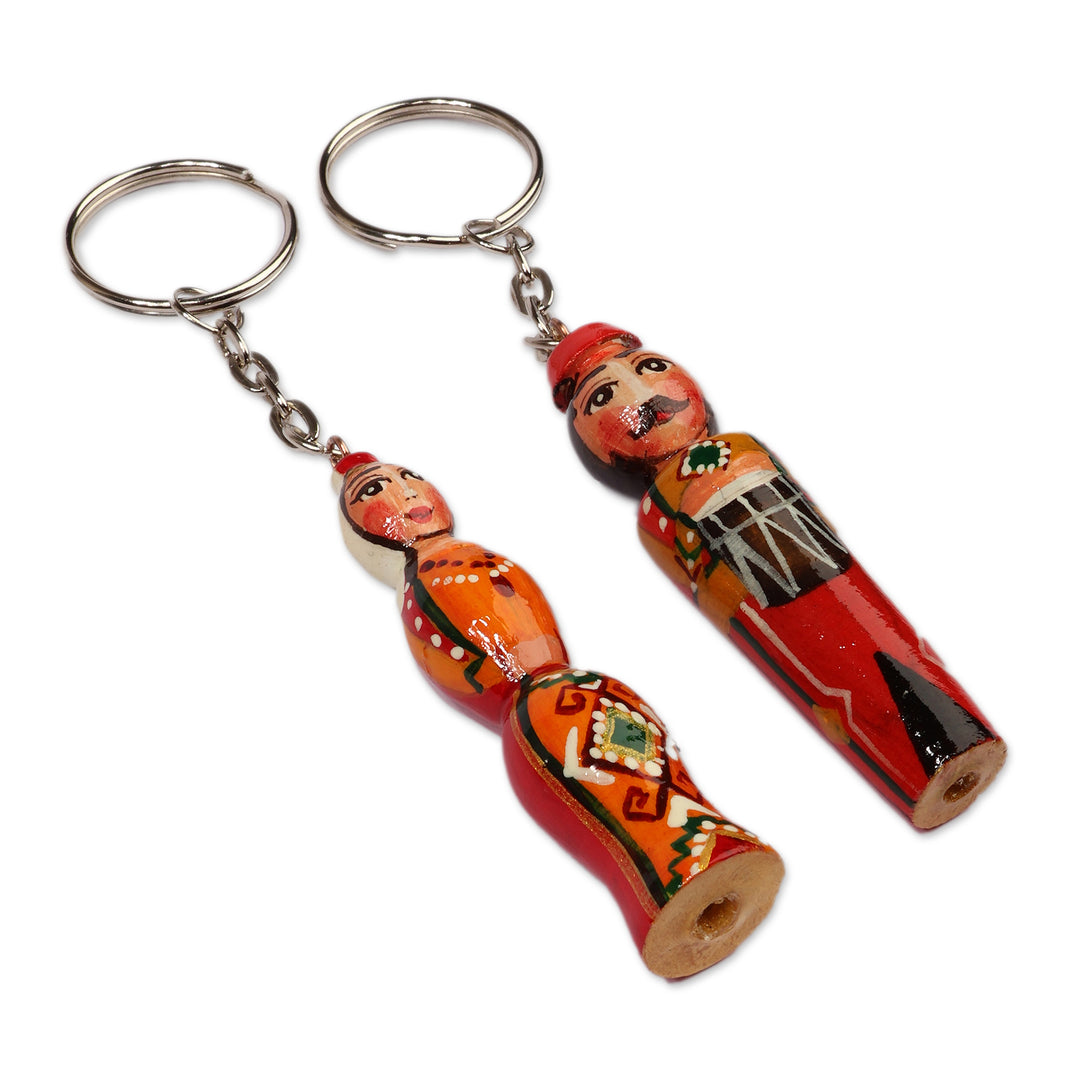 Set of 2 Orange and Red Taraz Couple Beechwood Keychains - Flaming Taraz