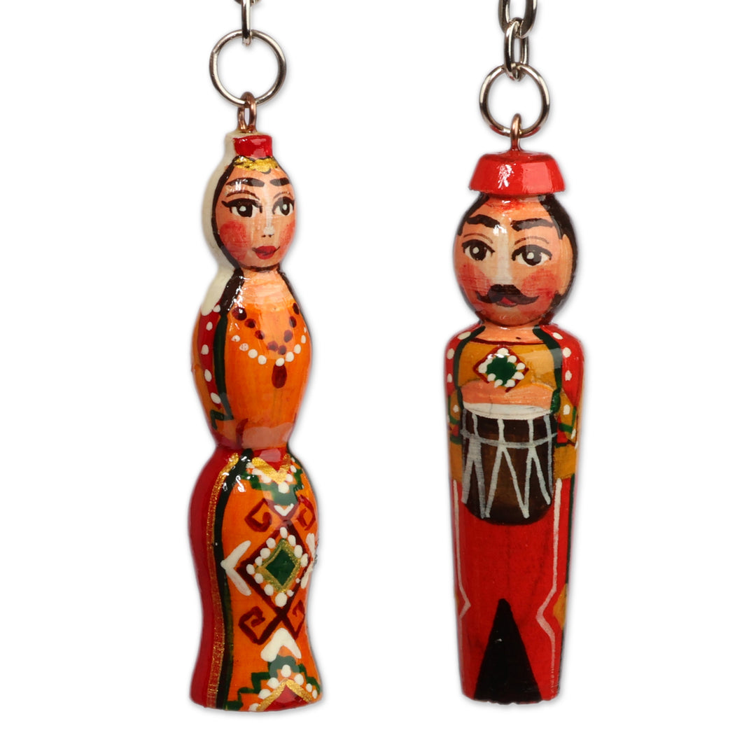 Set of 2 Orange and Red Taraz Couple Beechwood Keychains - Flaming Taraz