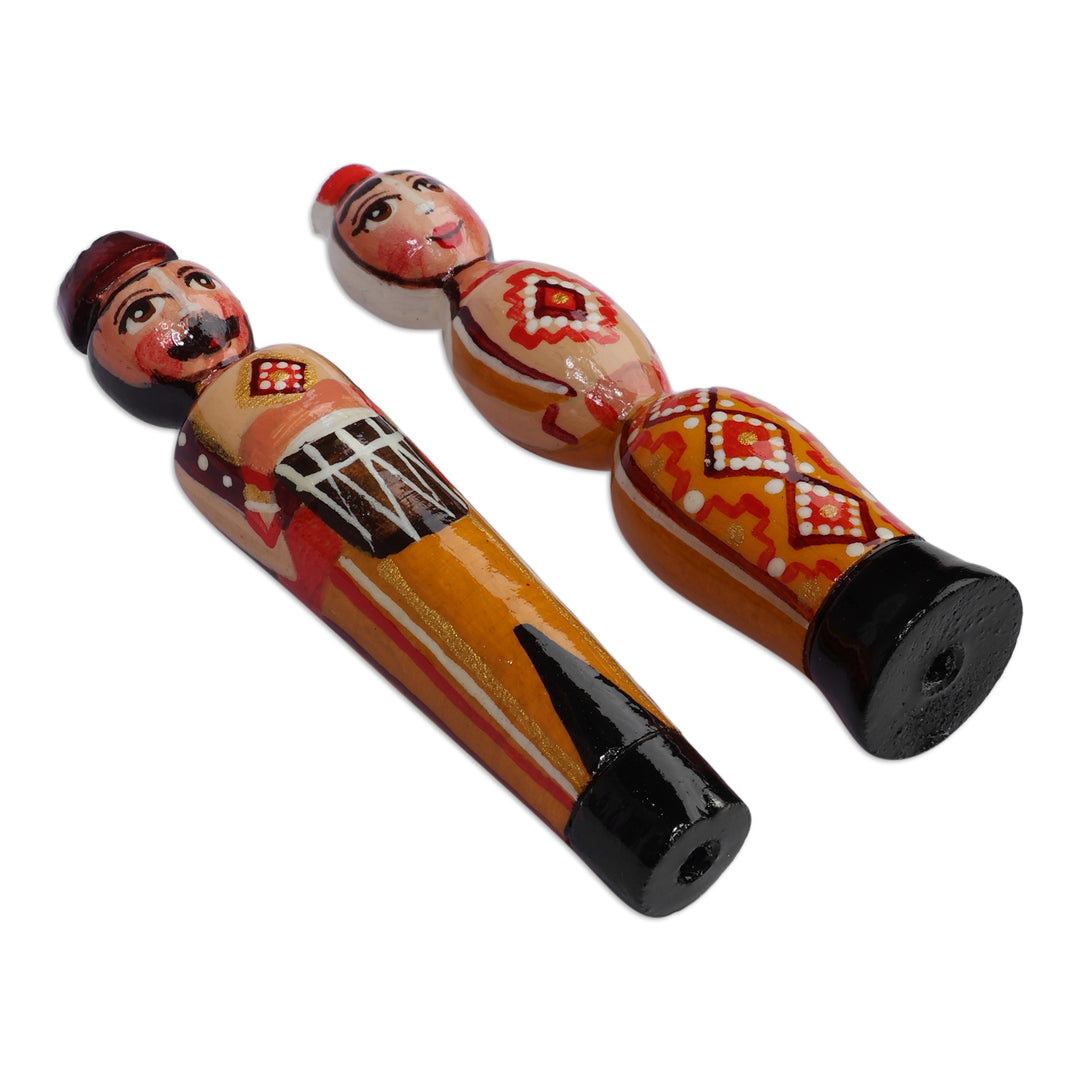 Classic Set of 2 Music-Themed Taraz Wood Magnets in Yellow - Dhol Commitment