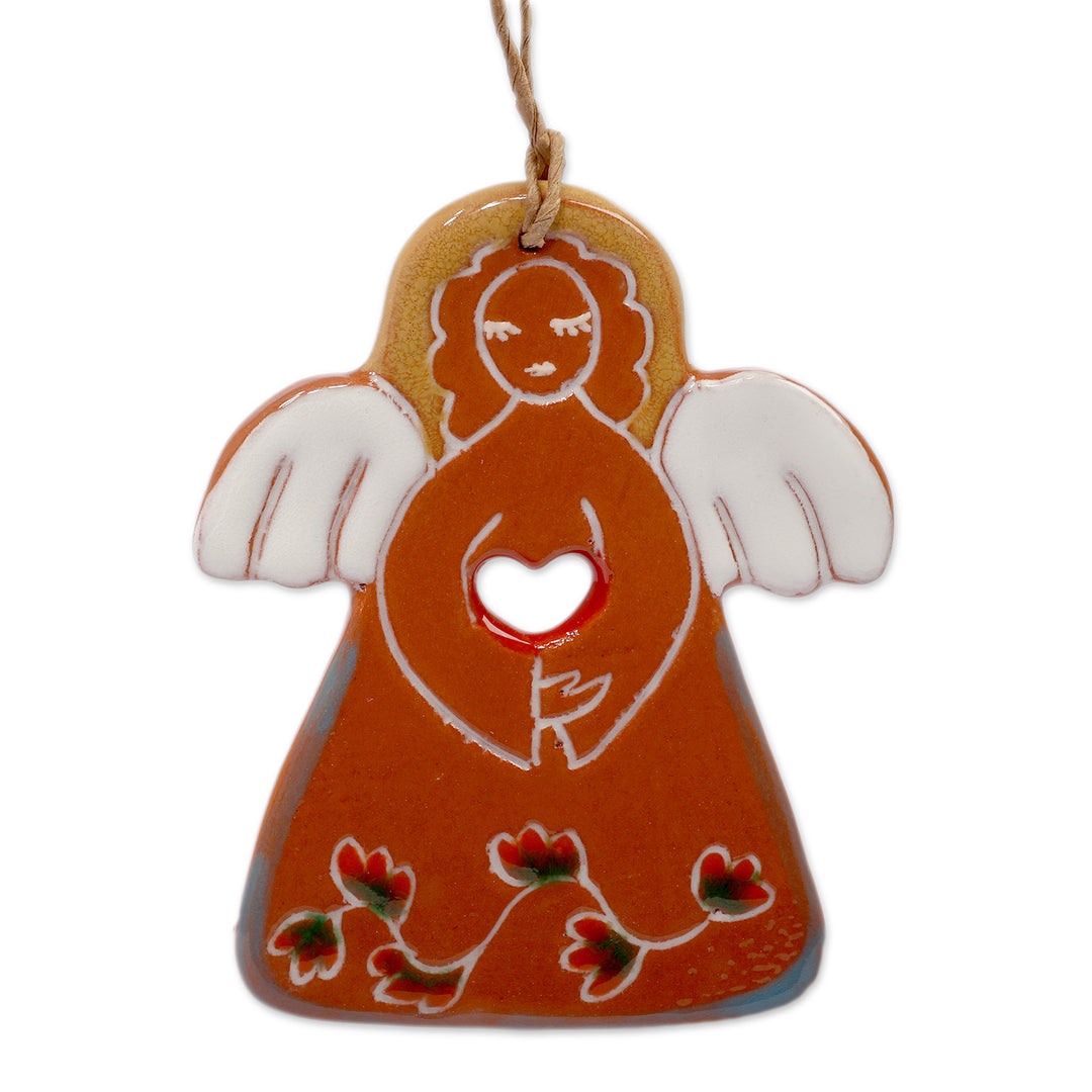 Artisan-Crafted Angel-Themed Ceramic Ornament Pair in Brown - Celestial Evening