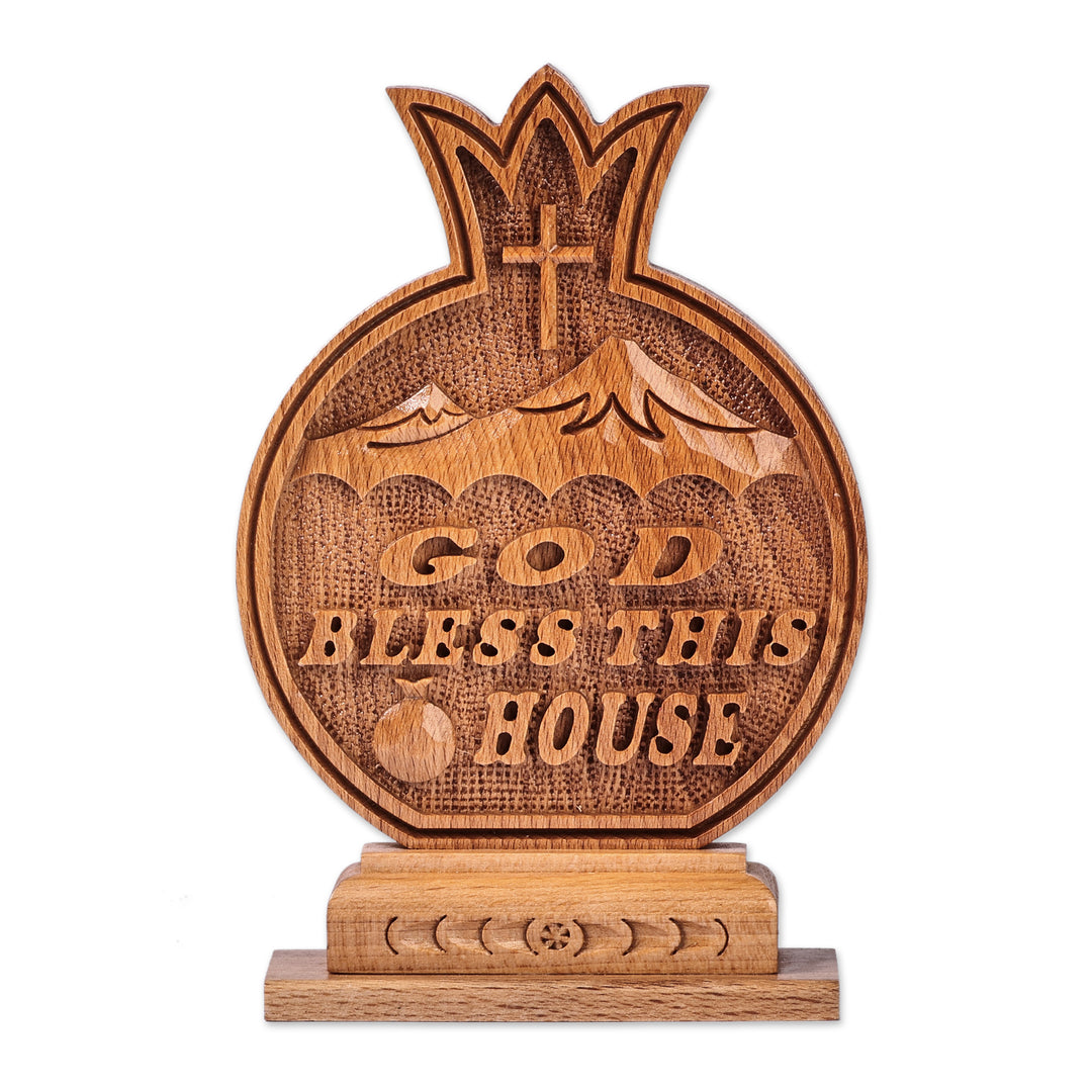 Inspirational Pomegranate-Shaped Beechwood Decorative Accent - Omens and Greetings