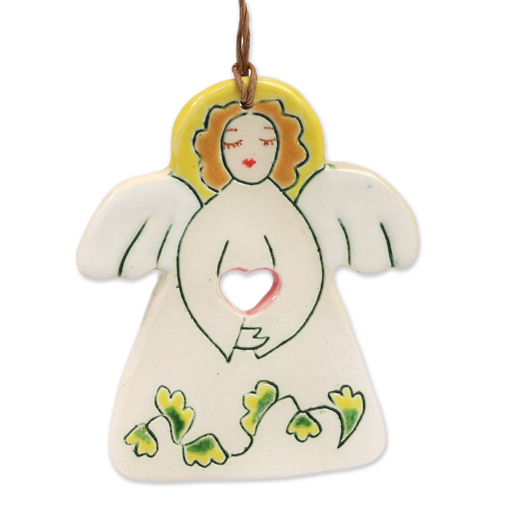 Armenian-Made Angel-Themed Ceramic Ornament Pair in Ivory - Celestial Dawn