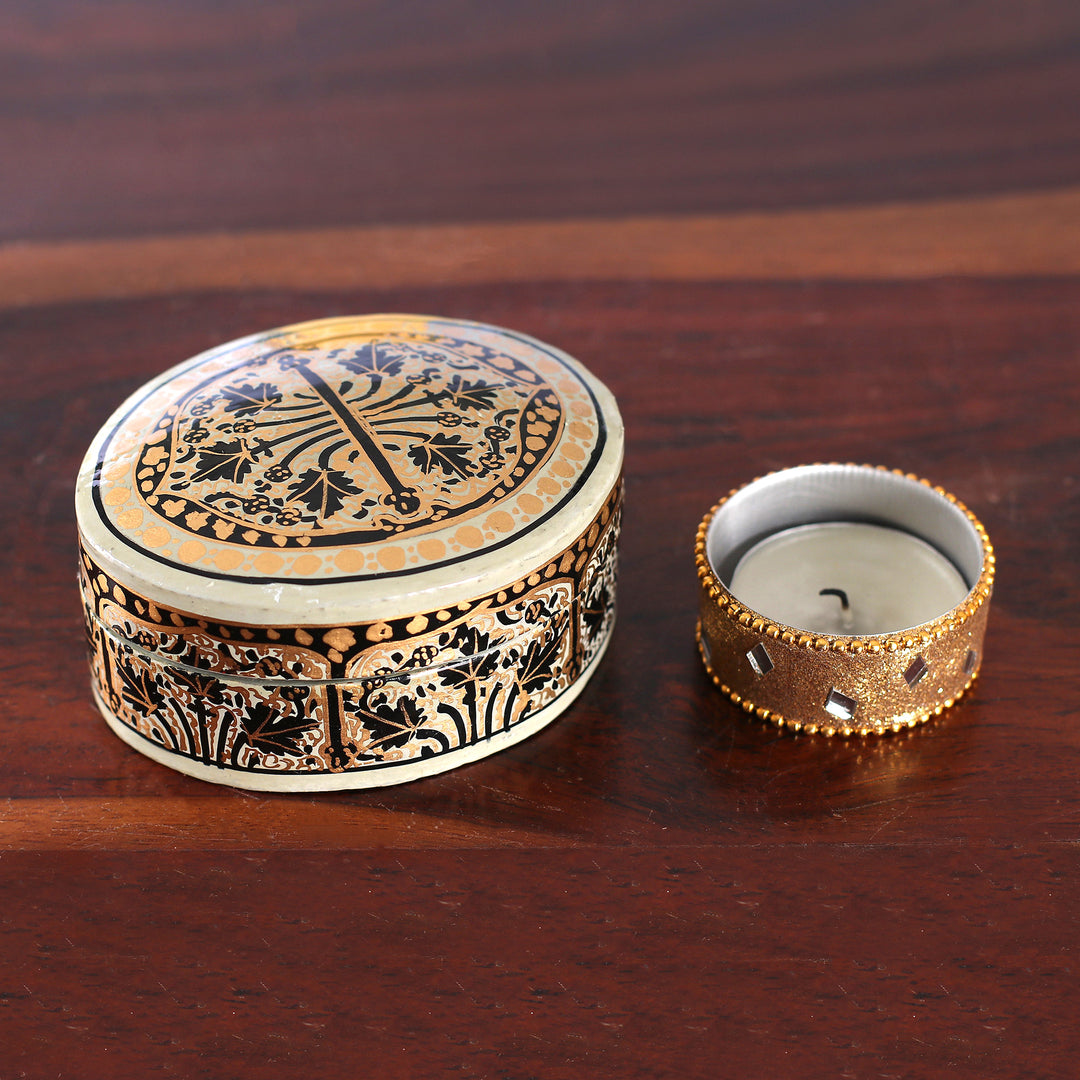 Artisan-Made Leaf-Themed Papier Mache Decorative Box (Small) - Kashmir Wonder
