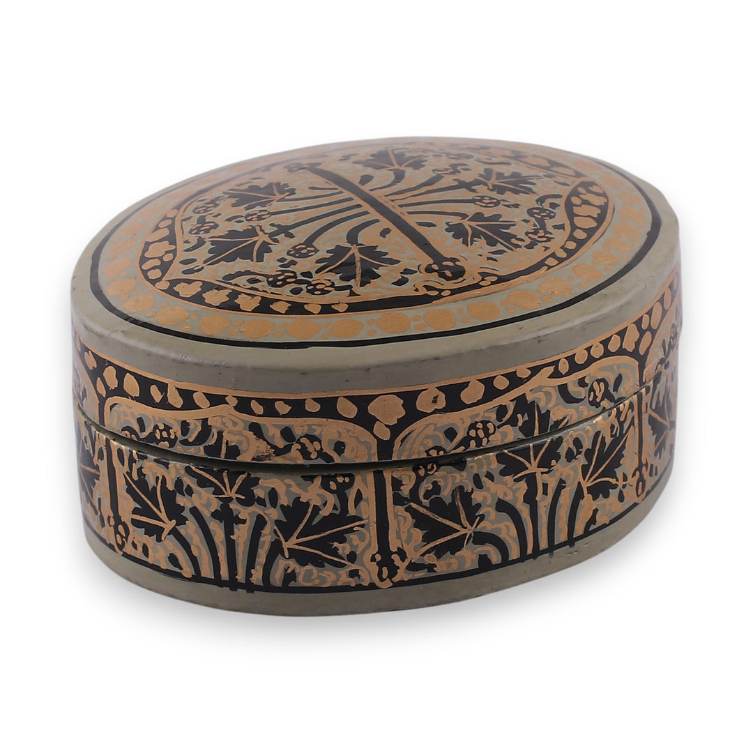 Artisan-Made Leaf-Themed Papier Mache Decorative Box (Small) - Kashmir Wonder