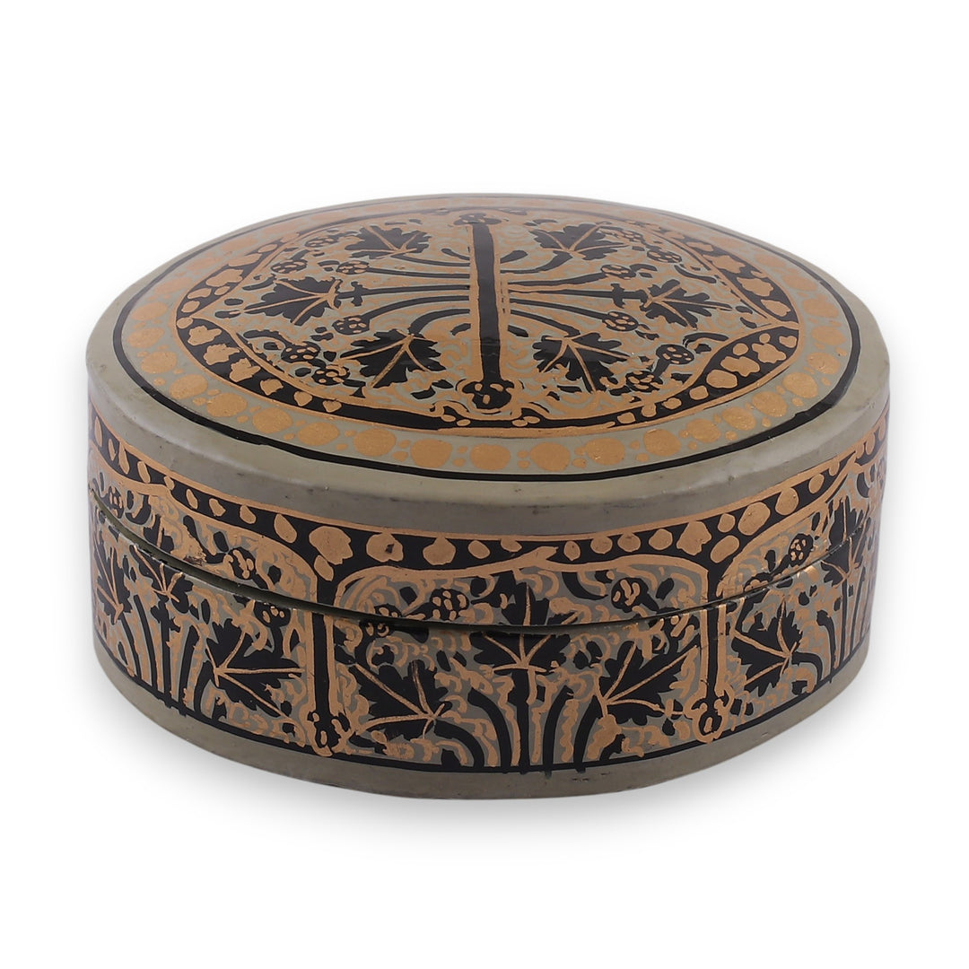 Artisan-Made Leaf-Themed Papier Mache Decorative Box (Small) - Kashmir Wonder