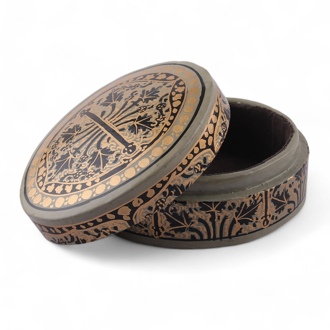Artisan-Made Leaf-Themed Papier Mache Decorative Box (Small) - Kashmir Wonder