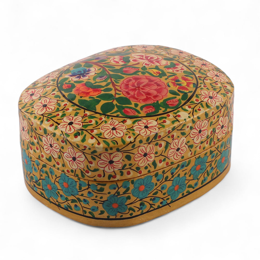 Painted Baroque-Inspired Floral Papier Mache Decorative Box - The True Spring