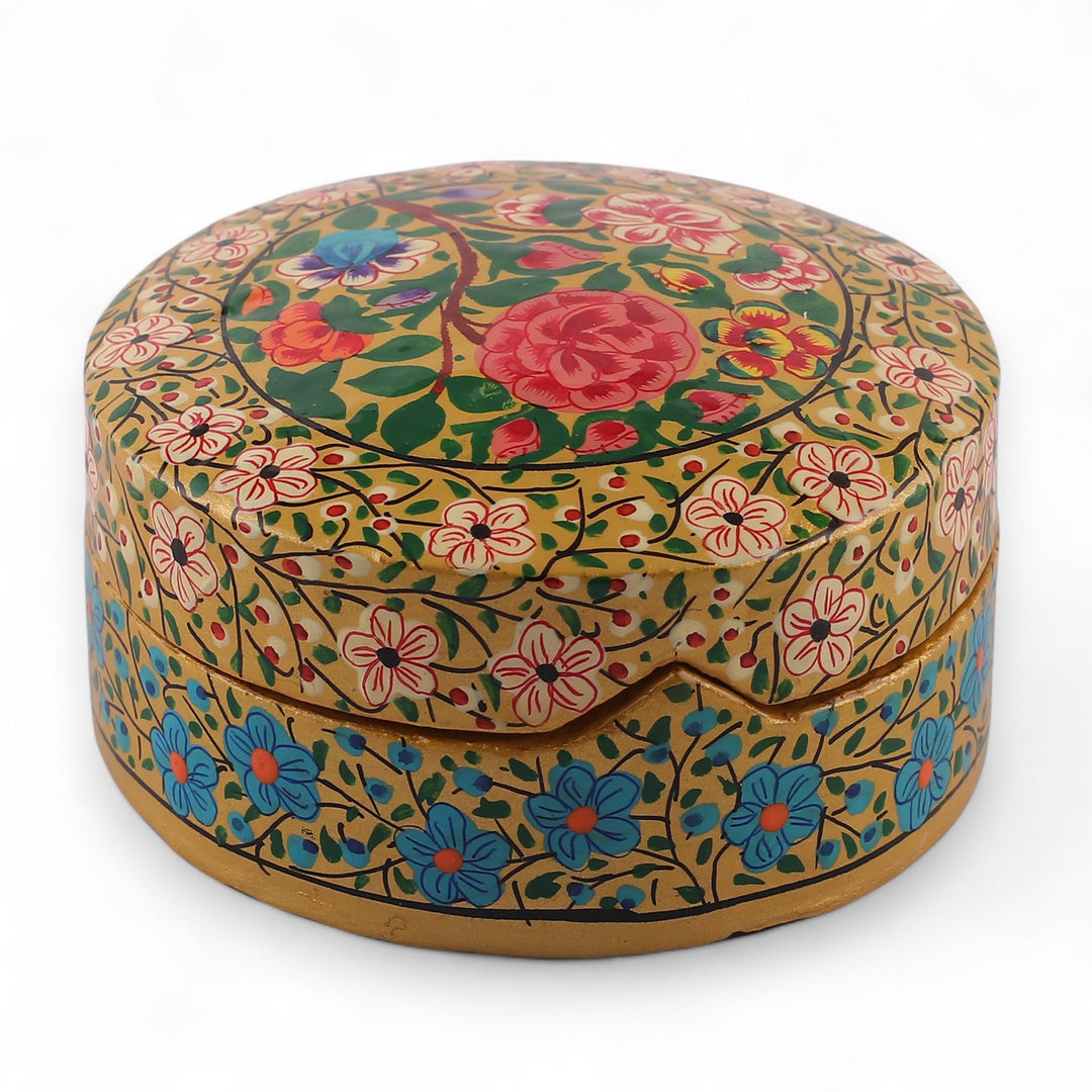 Baroque-Inspired Floral Round Papier Mache Decorative Box - The Eternal Spring
