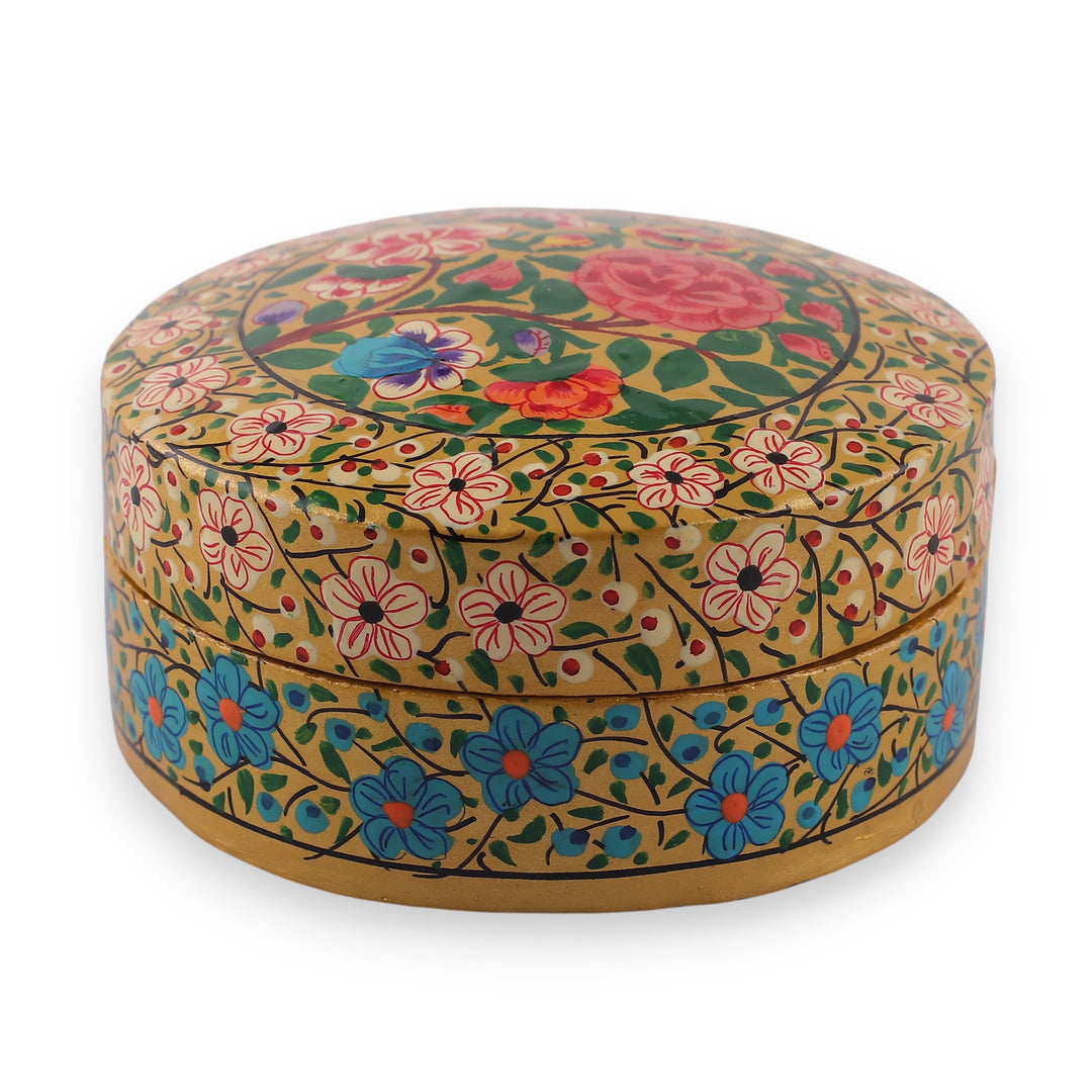 Baroque-Inspired Floral Round Papier Mache Decorative Box - The Eternal Spring