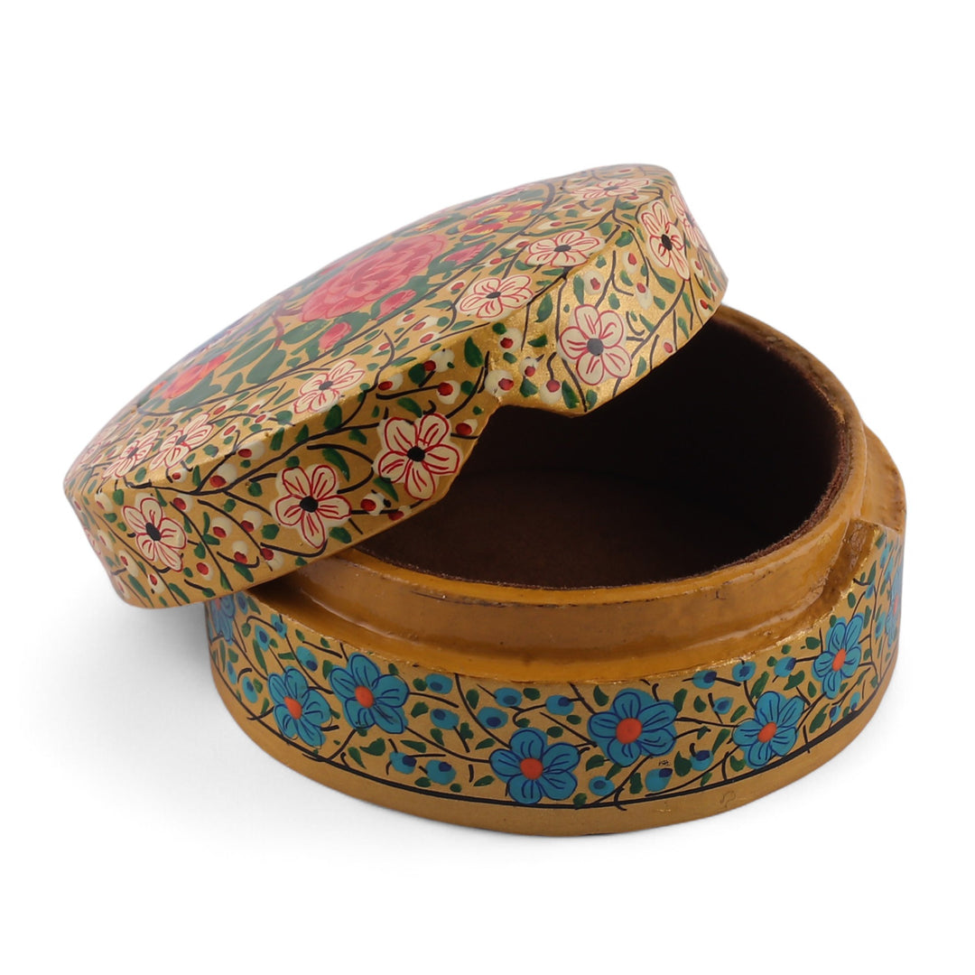 Baroque-Inspired Floral Round Papier Mache Decorative Box - The Eternal Spring