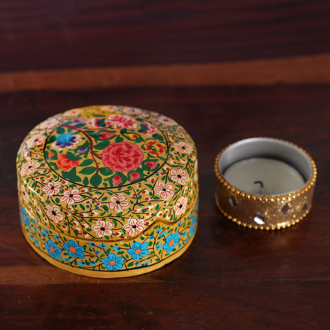 Baroque-Inspired Floral Round Papier Mache Decorative Box - The Eternal Spring