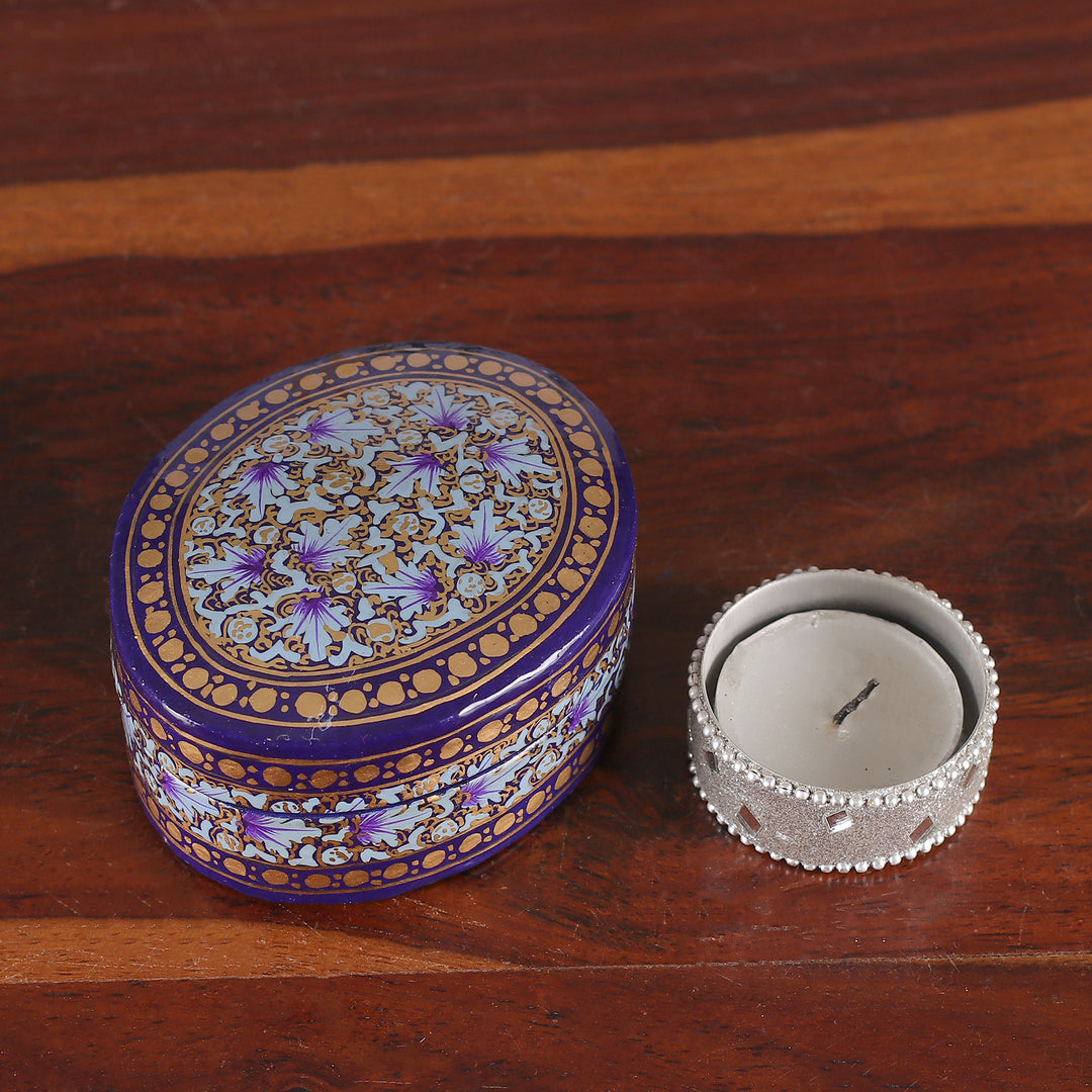 Kashmir-Inspired Blue and Golden Papier Mache Decorative Box - Kashmir Eternity