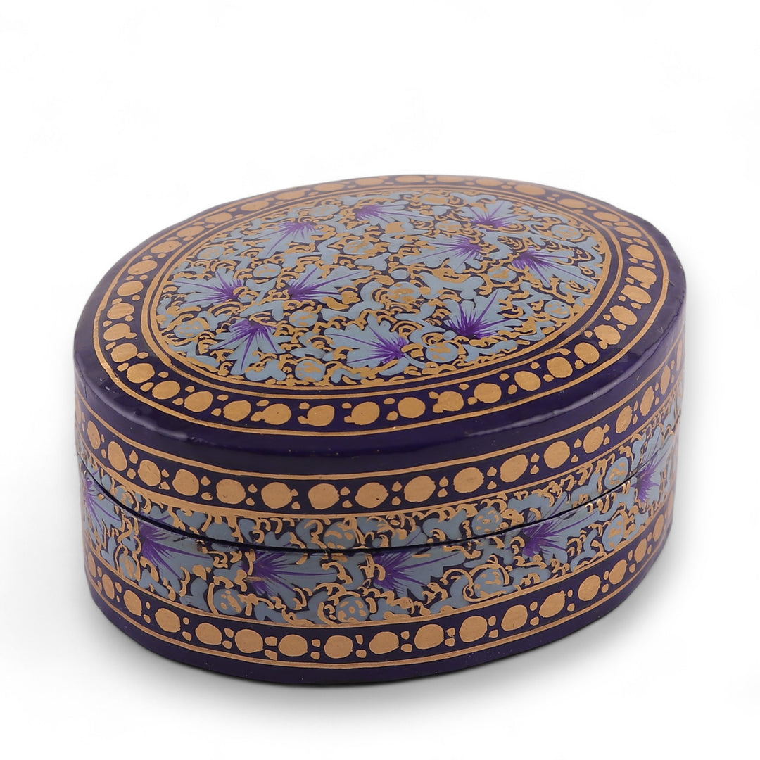 Kashmir-Inspired Blue and Golden Papier Mache Decorative Box - Kashmir Eternity