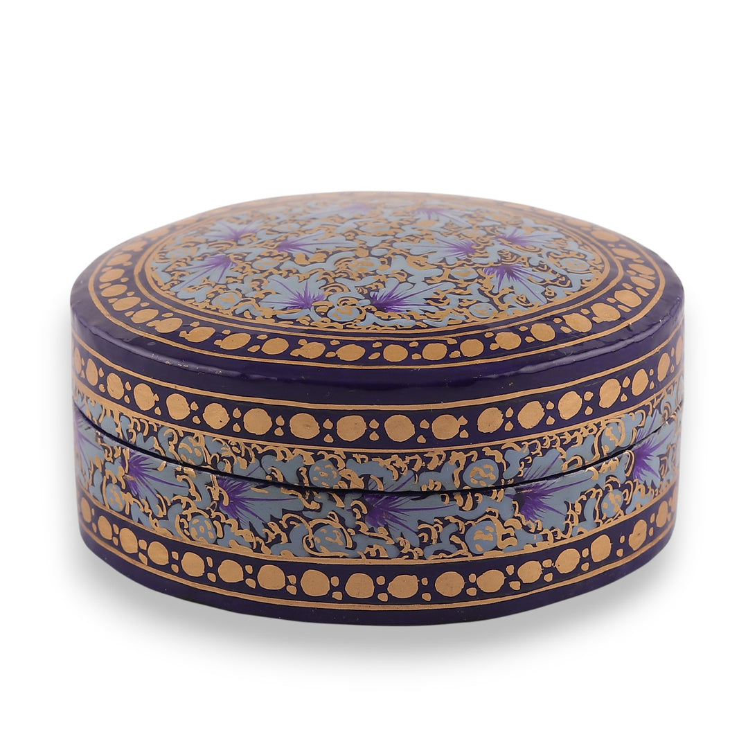 Kashmir-Inspired Blue and Golden Papier Mache Decorative Box - Kashmir Eternity