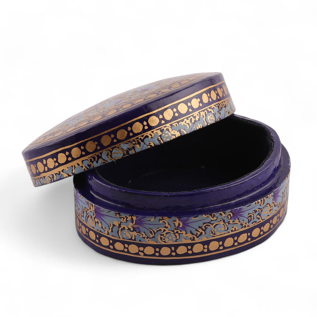 Kashmir-Inspired Blue and Golden Papier Mache Decorative Box - Kashmir Eternity