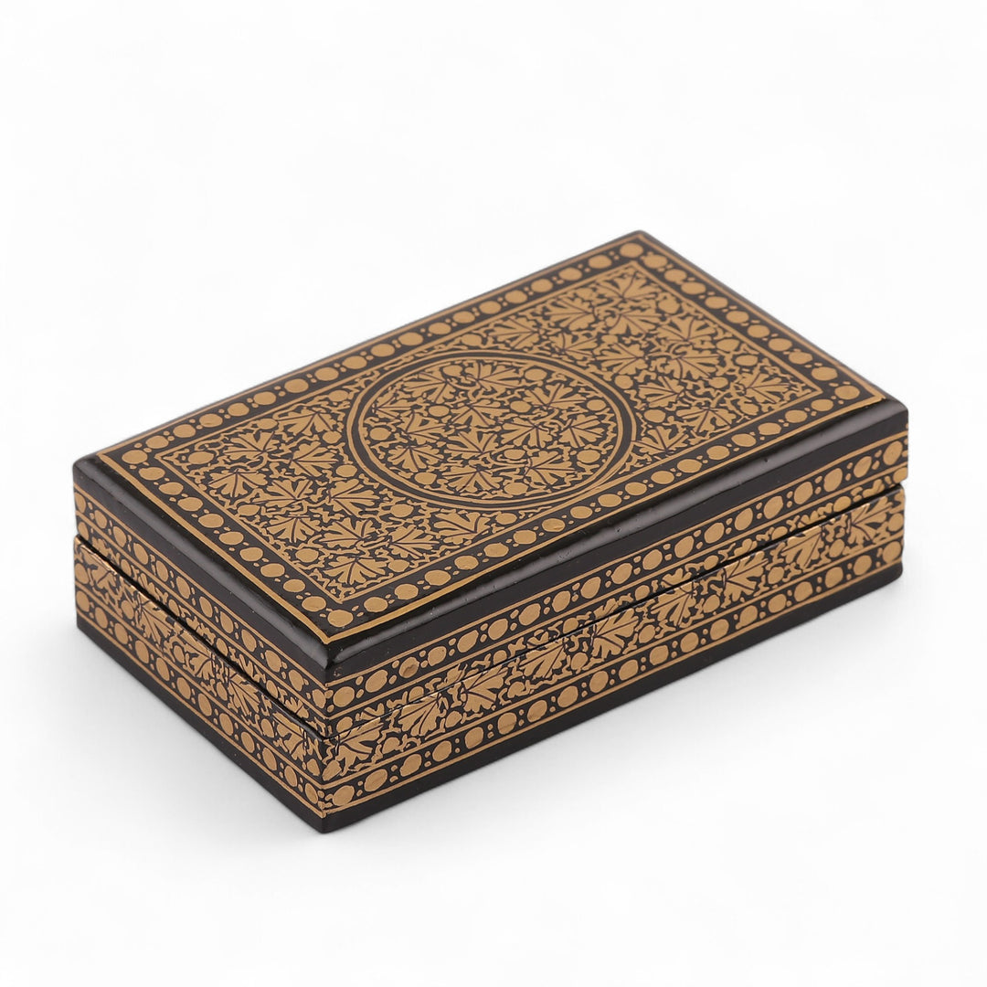 Blue Gold Papier Mache Wood Decorative Box with Floral Theme - Valley Splendor