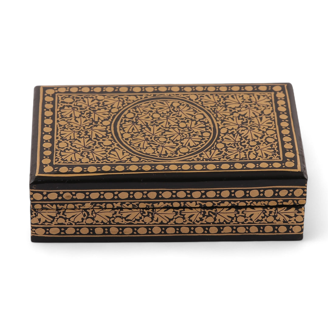 Blue Gold Papier Mache Wood Decorative Box with Floral Theme - Valley Splendor