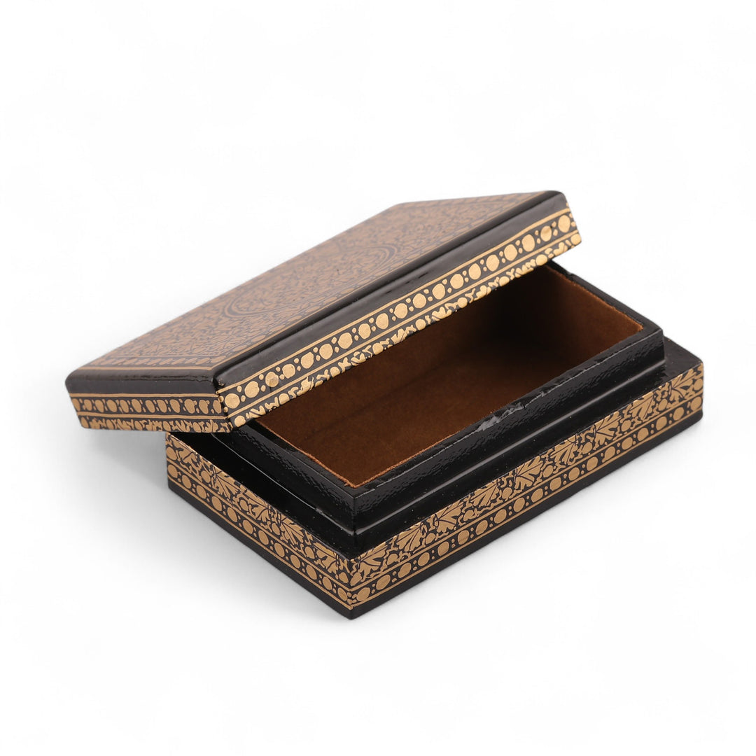 Blue Gold Papier Mache Wood Decorative Box with Floral Theme - Valley Splendor