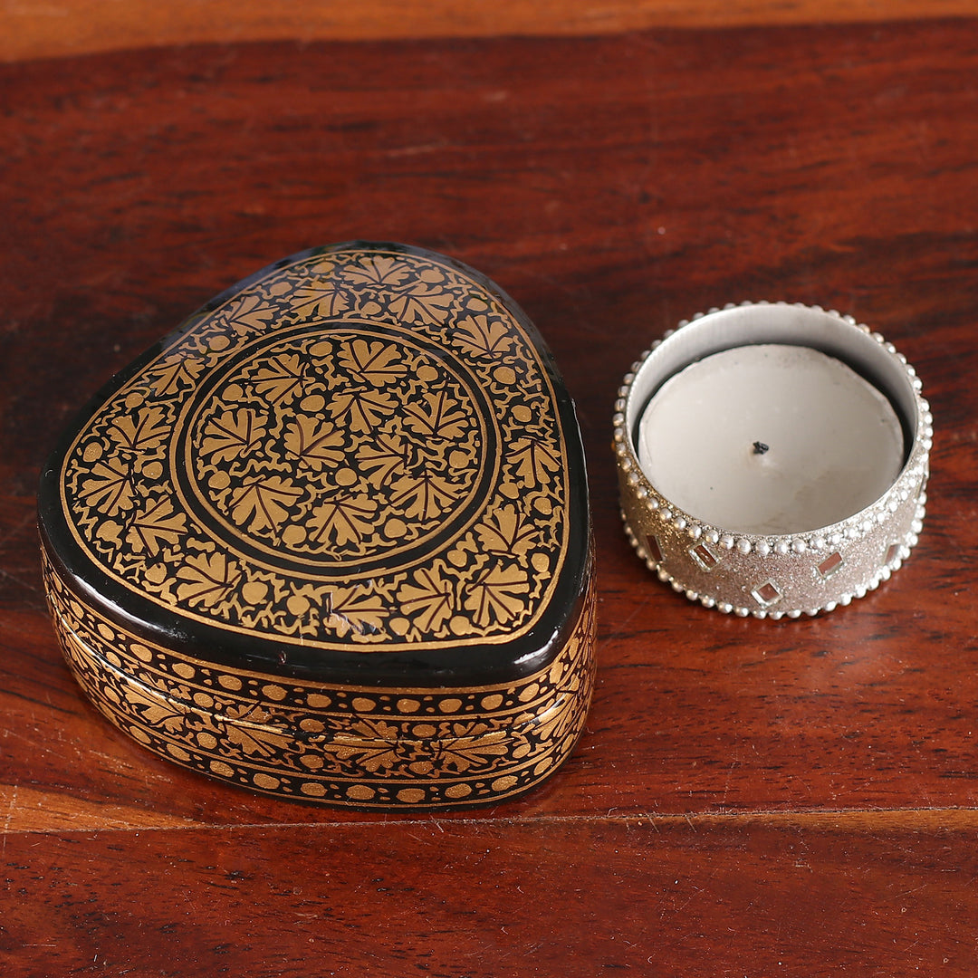 Heart-Shaped Leaf-Themed Papier Mache Wood Decorative Box - Loving Vine