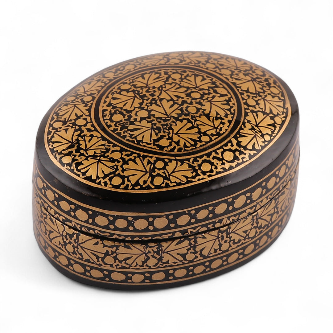 Hand-Painted Leaf-Patterned Papier Mache Wood Decorative Box - Nighttime Vine