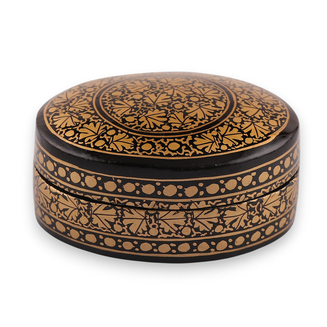 Hand-Painted Leaf-Patterned Papier Mache Wood Decorative Box - Nighttime Vine