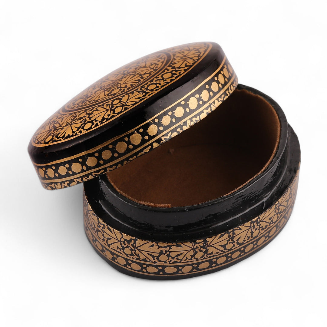 Hand-Painted Leaf-Patterned Papier Mache Wood Decorative Box - Nighttime Vine
