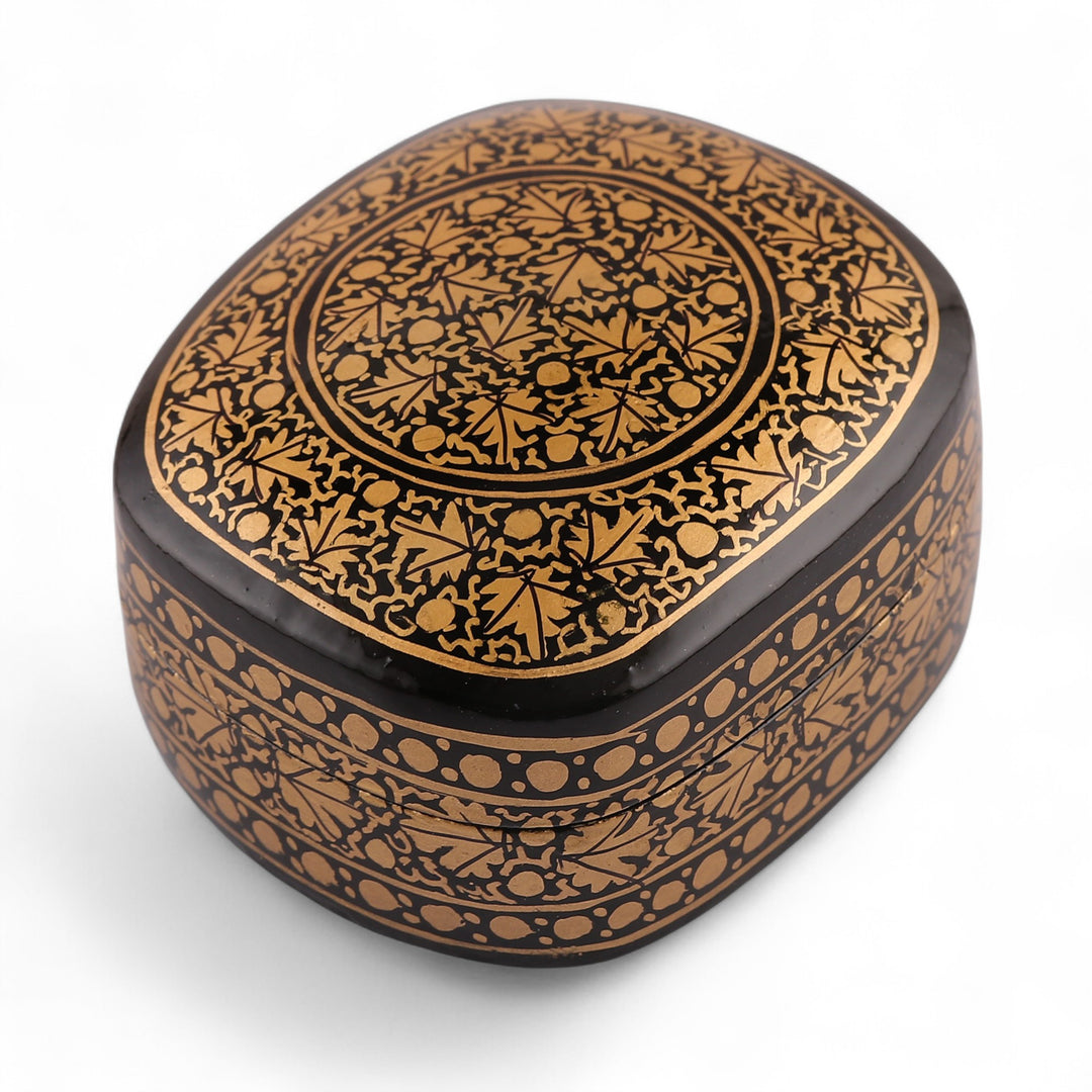 Black Gold Painted Papier Mache and Wood Leaf Decorative Box - Midnight Vine