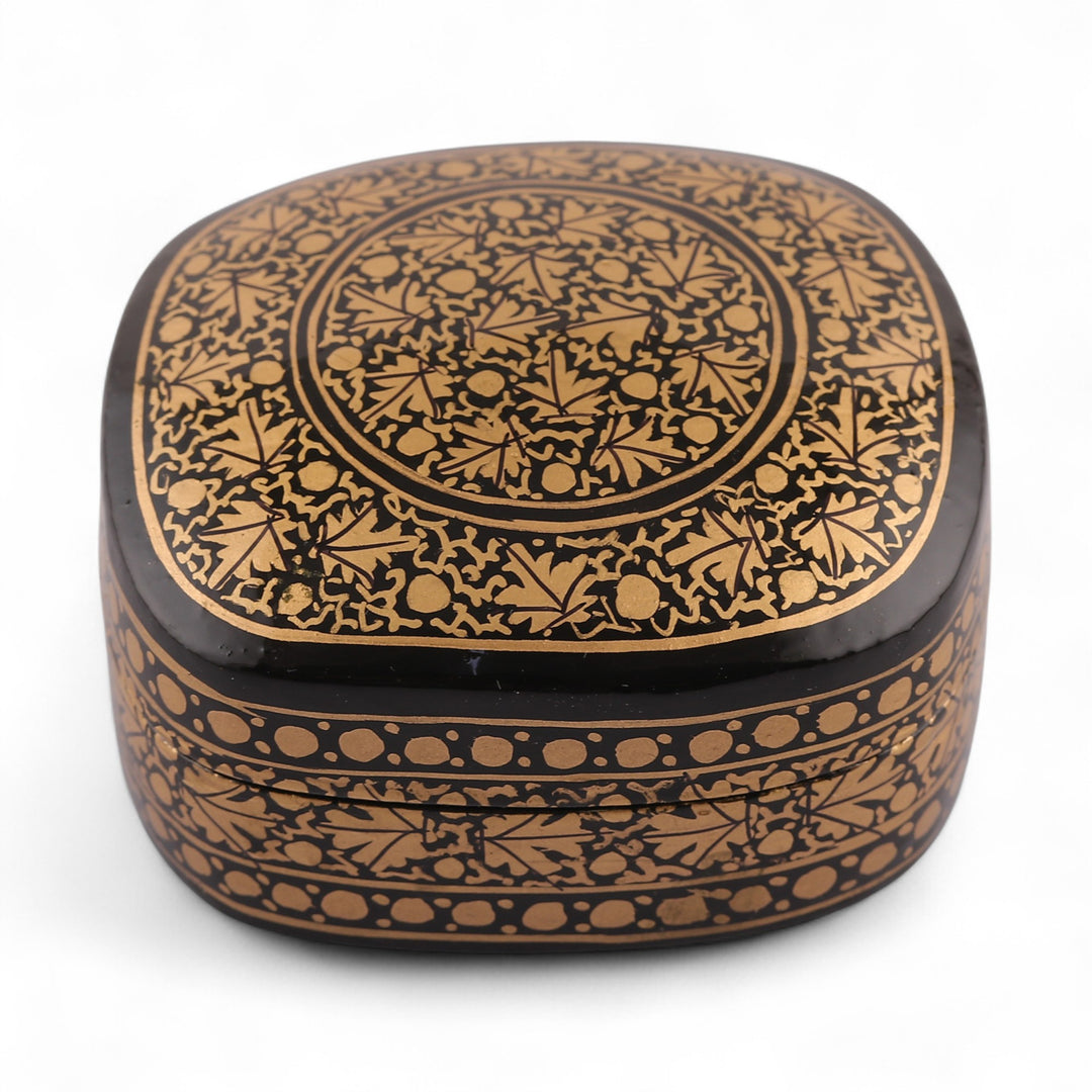 Black Gold Painted Papier Mache and Wood Leaf Decorative Box - Midnight Vine