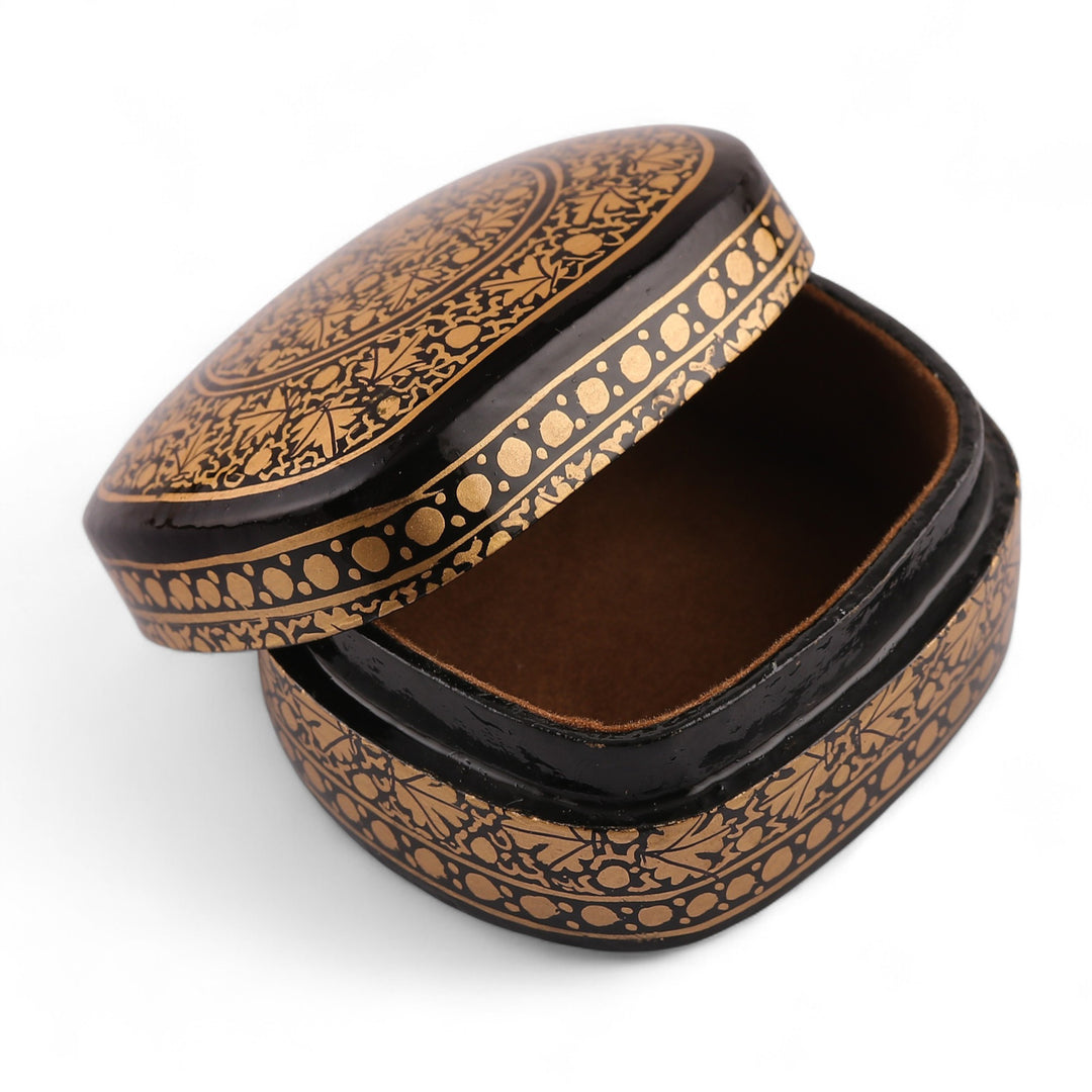 Black Gold Painted Papier Mache and Wood Leaf Decorative Box - Midnight Vine