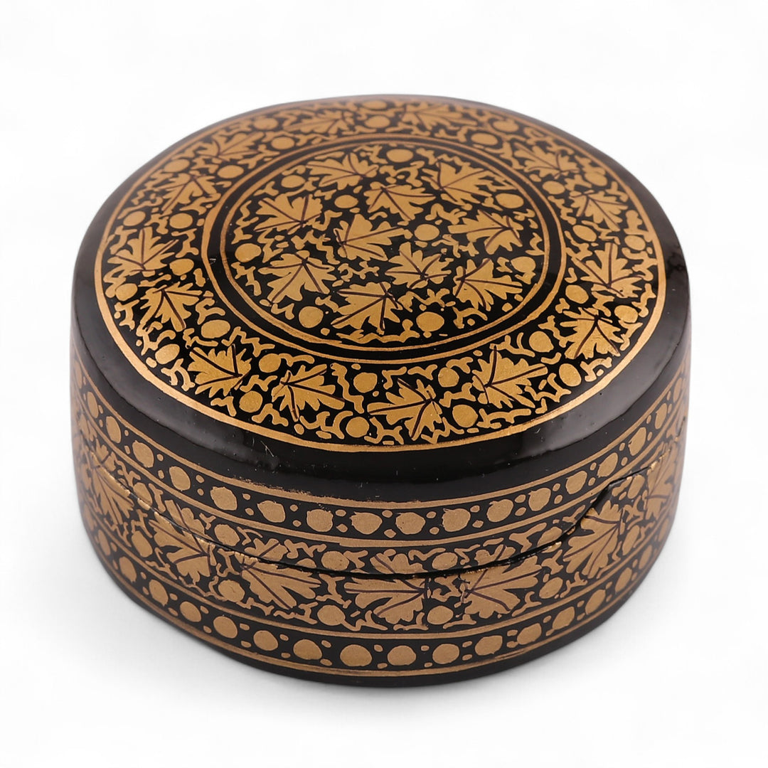 Leaf-Themed Black Golden Papier Mache Wood Decorative Box - Nocturnal Vine