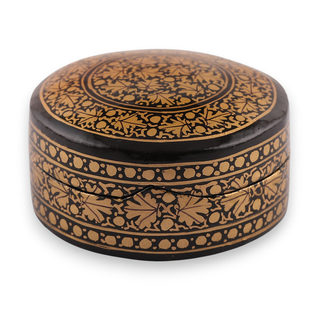 Leaf-Themed Black Golden Papier Mache Wood Decorative Box - Nocturnal Vine