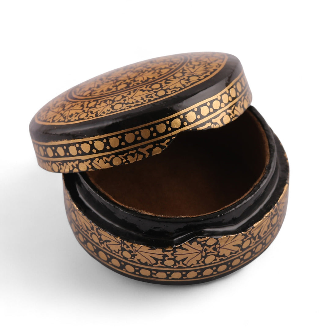 Leaf-Themed Black Golden Papier Mache Wood Decorative Box - Nocturnal Vine
