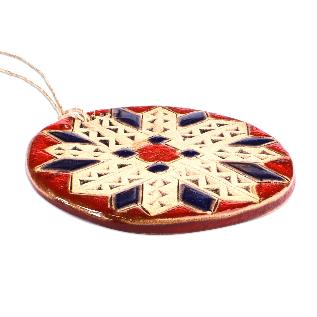 Painted Floral Crimson and Indigo Ceramic Amulet Home Accent - Crimson Blessings