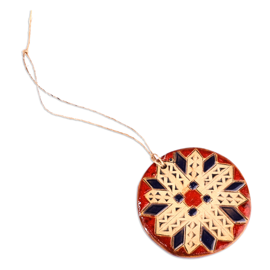 Painted Floral Crimson and Indigo Ceramic Amulet Home Accent - Crimson Blessings