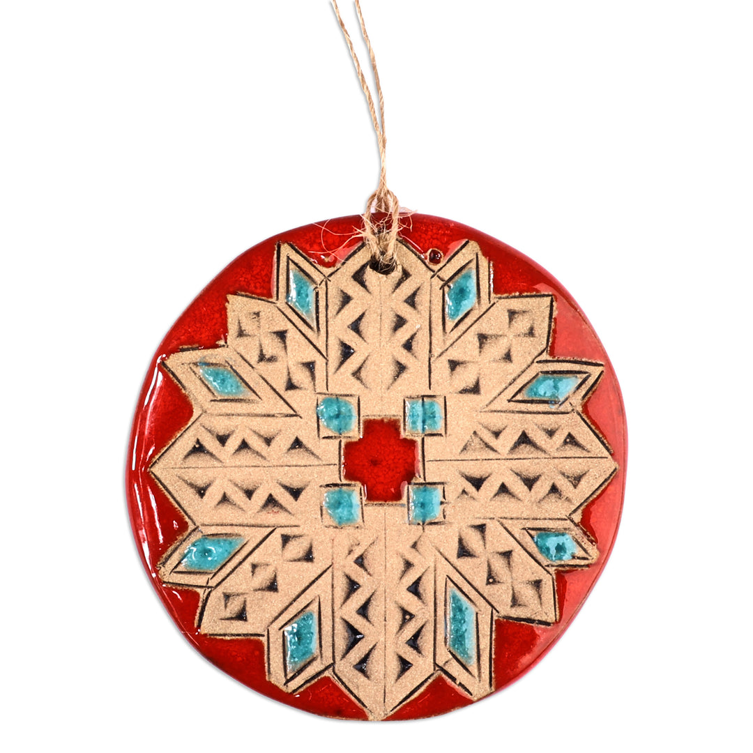 Painted Floral Red and Turquoise Ceramic Amulet Home Accent - Red Blessings