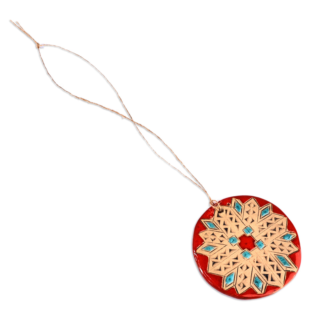 Painted Floral Red and Turquoise Ceramic Amulet Home Accent - Red Blessings