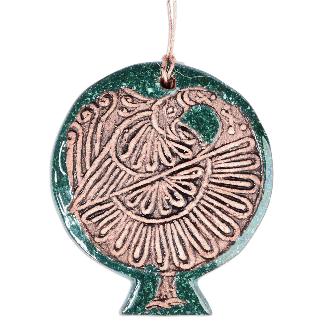 Bird-Themed Pomegranate-Shaped Teal Ceramic Home Accent - Sky Energies