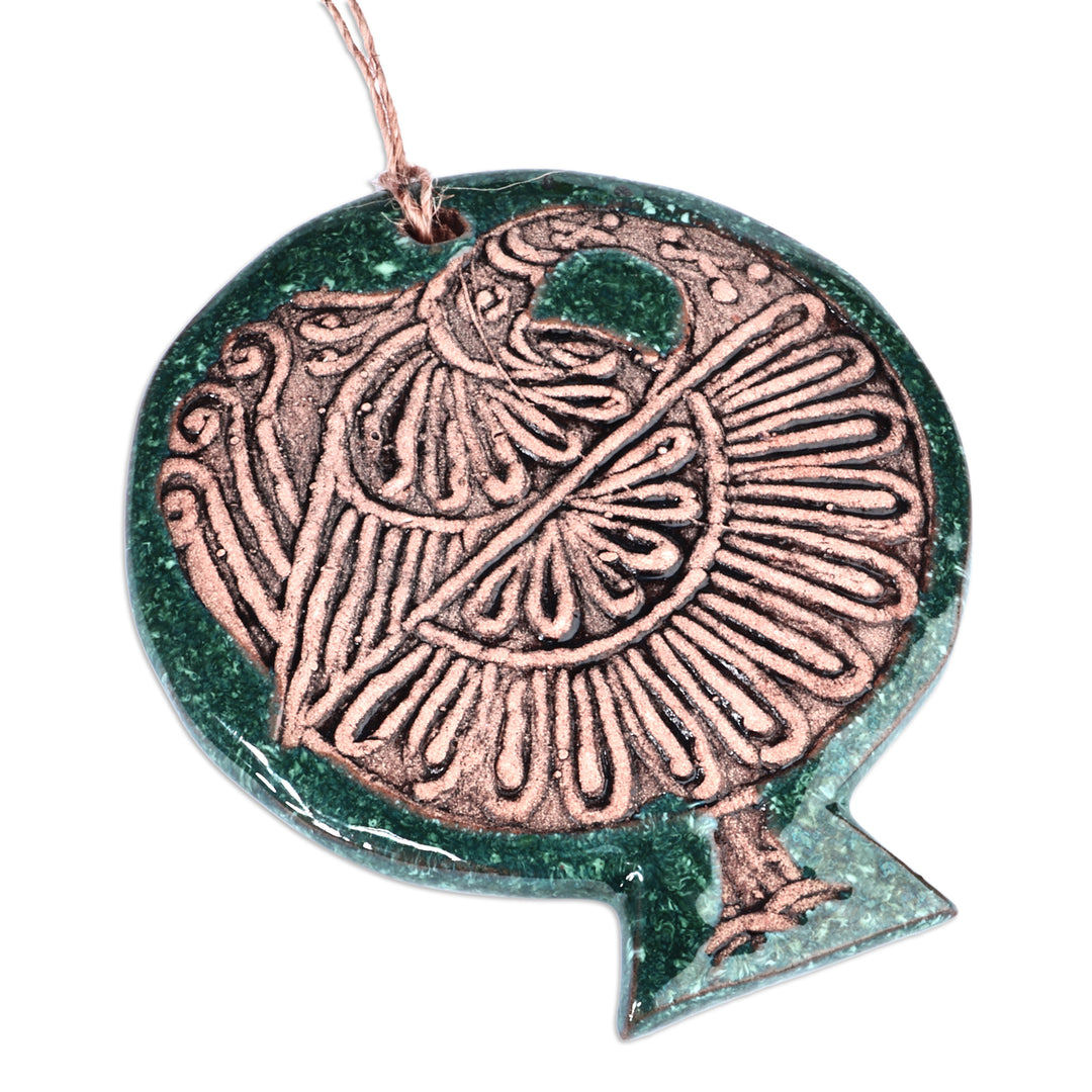 Bird-Themed Pomegranate-Shaped Teal Ceramic Home Accent - Sky Energies